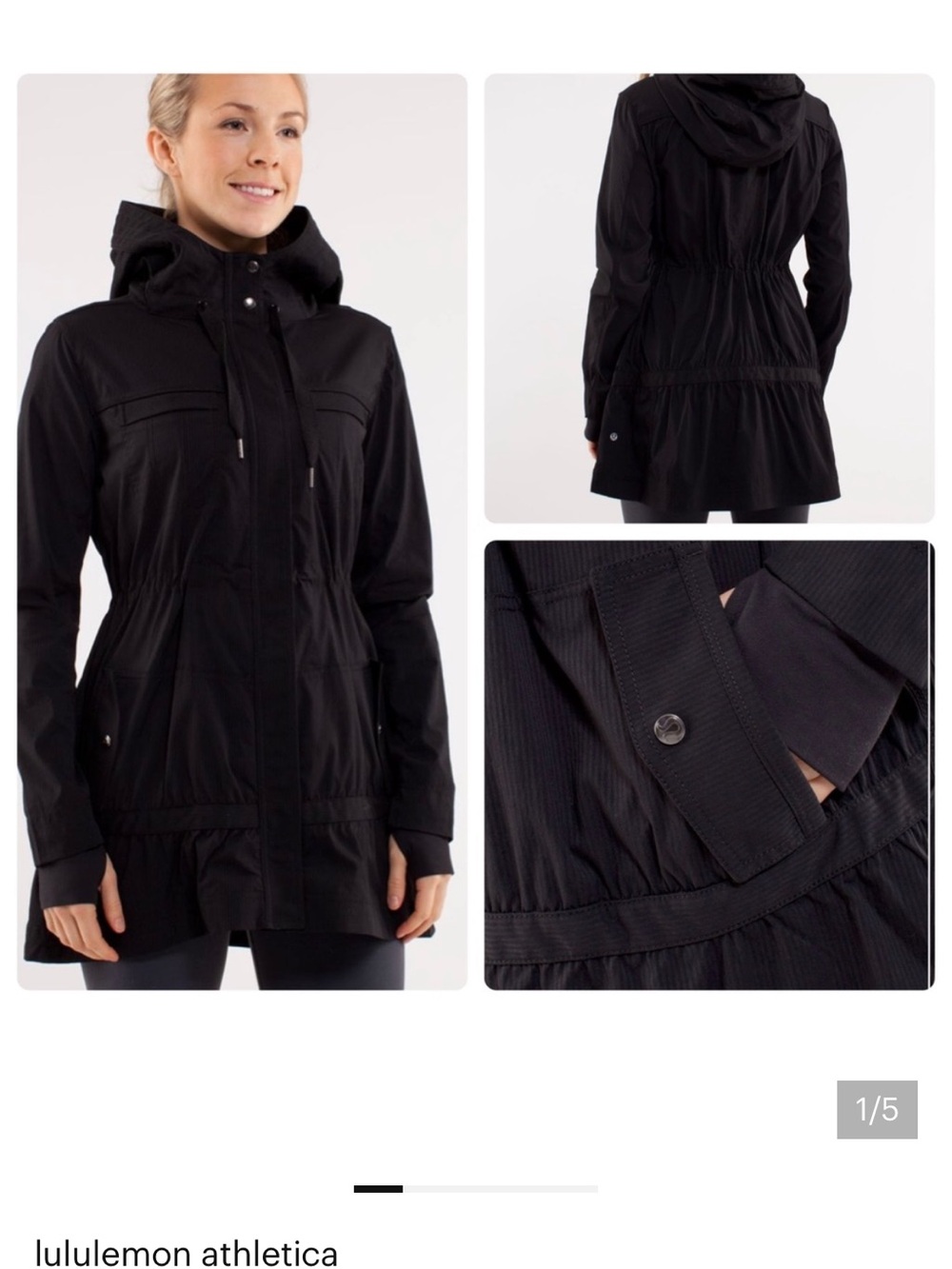 black hooded lulu lemon jacket cinched waist Anorak potentially